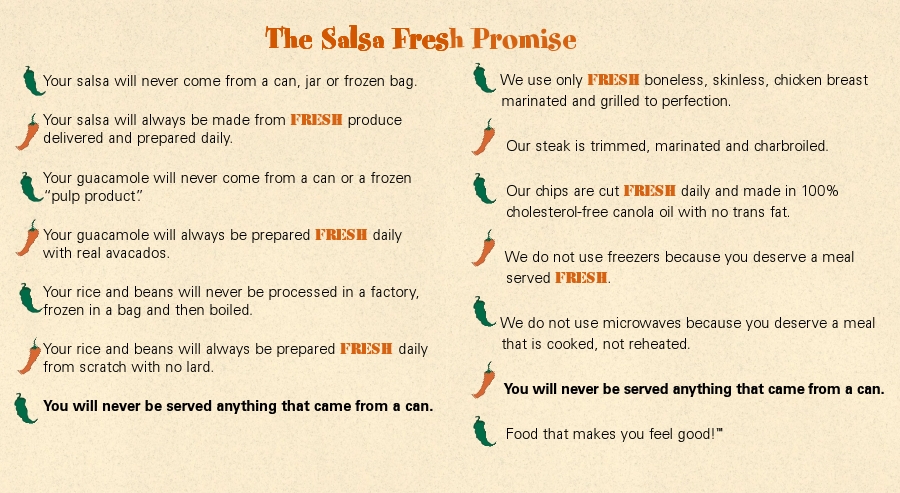 the salsa fresh promise. fresh mexican food that makes you feel good